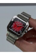 Custom Seiko Mod • Red Vignette Guilloche Steel Santos Automatic • 38mm
